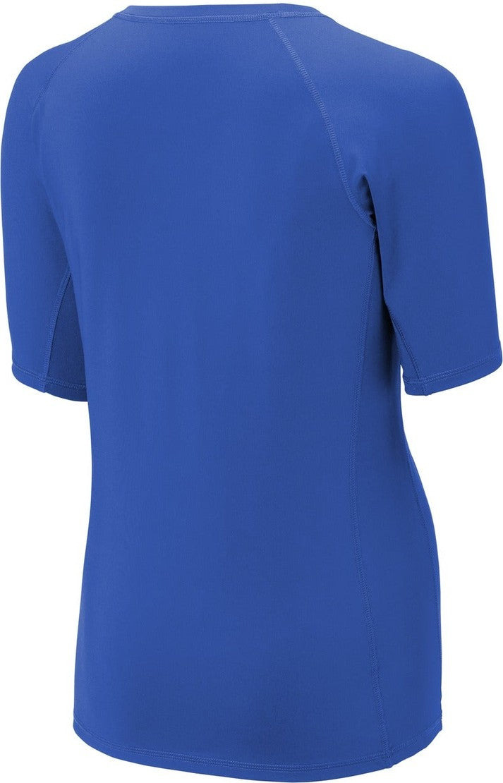 Front View of True Royal Sport-Tek Women's Rashguard Tee. LST470