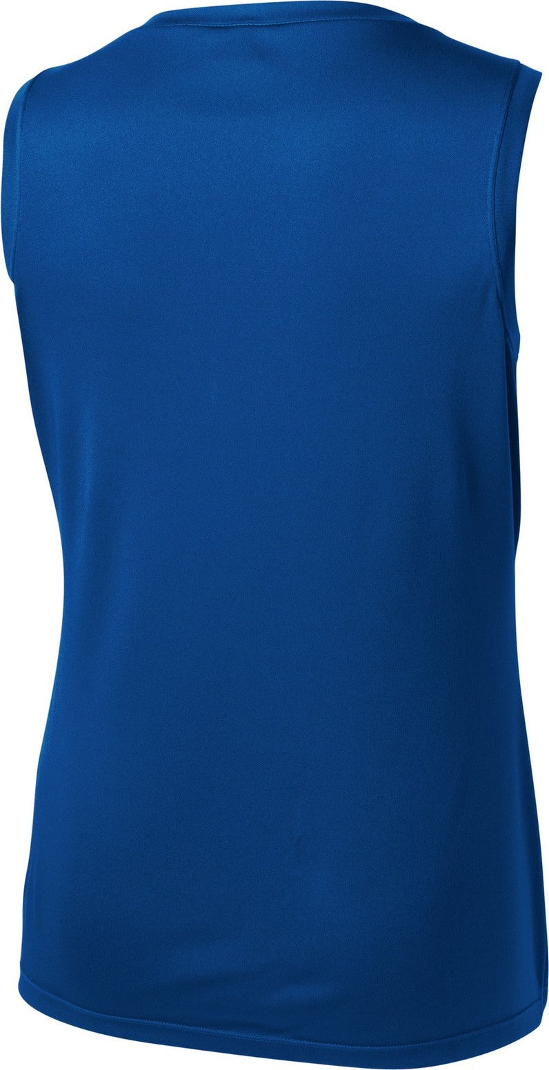 Front View of True Royal Sport-Tek Women's Sleeveless PosiCharge Competitor V-Neck Tee. LST352