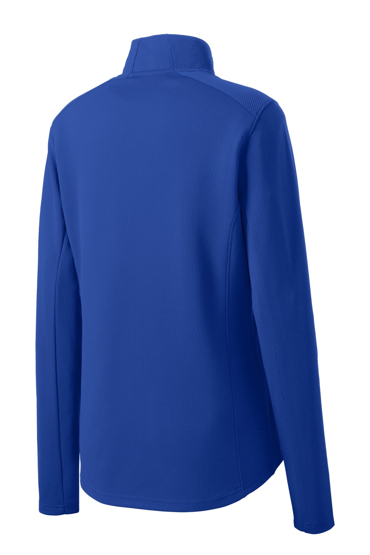 Front View of True Royal Sport-Tek Women's Sport-Wick Textured 1/4-Zip Pullover. LST860