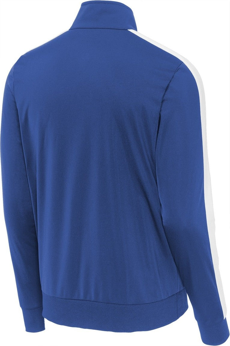 Front View of True Royal/Wht Sport-Tek Tricot Sleeve Stripe Track Jacket. JST94