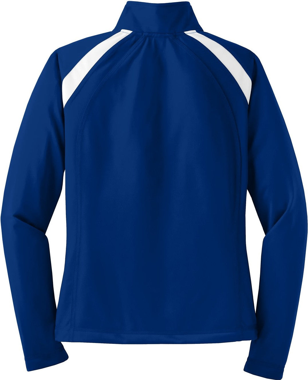 Rear View of True Royal/Wht Sport-Tek Women's Tricot Track Jacket. LST90