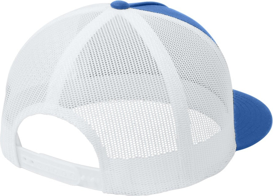 Rear View of True Royal/Wht Sport-Tek YP Classics 5-Panel Classic Trucker Mesh Back Cap. STC38
