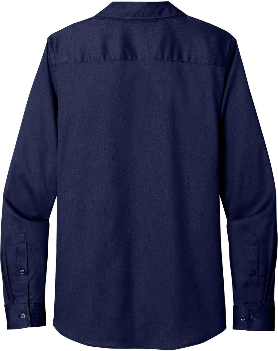 Front View of TrueNavy Port Authority Women's Long Sleeve SuperPro React Twill Shirt. LW808