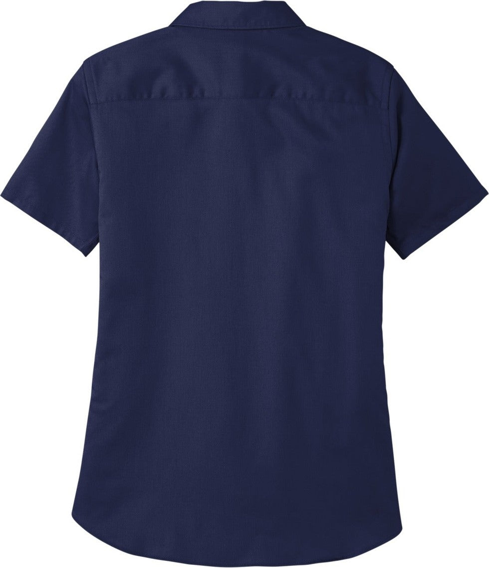Rear View of TrueNavy Port Authority Women's Short Sleeve SuperPro React Twill Shirt. LW809