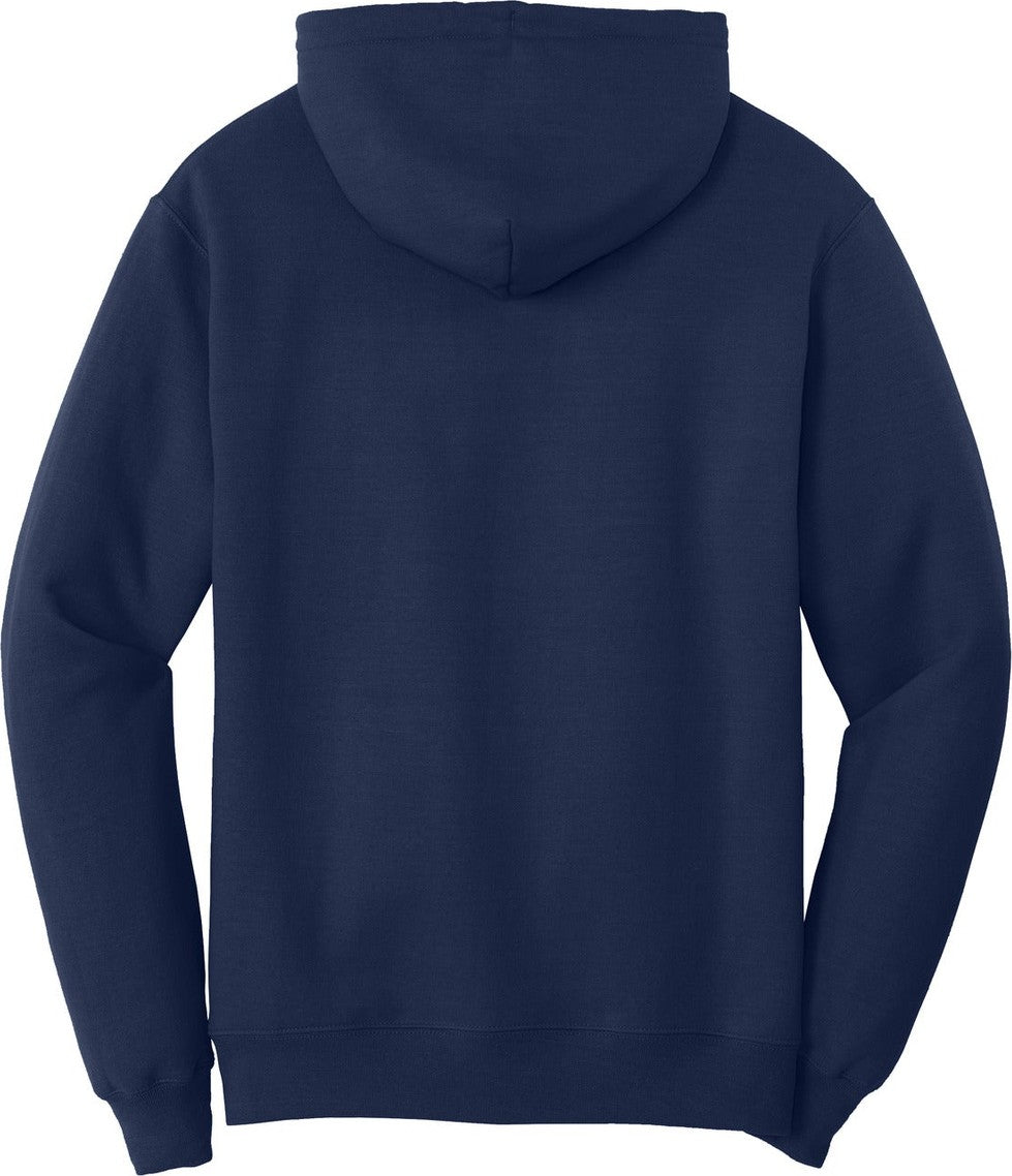 Rear View of TrueNavy Port & Co Core Fleece Pullover Hooded Sweatshirt. PC78H