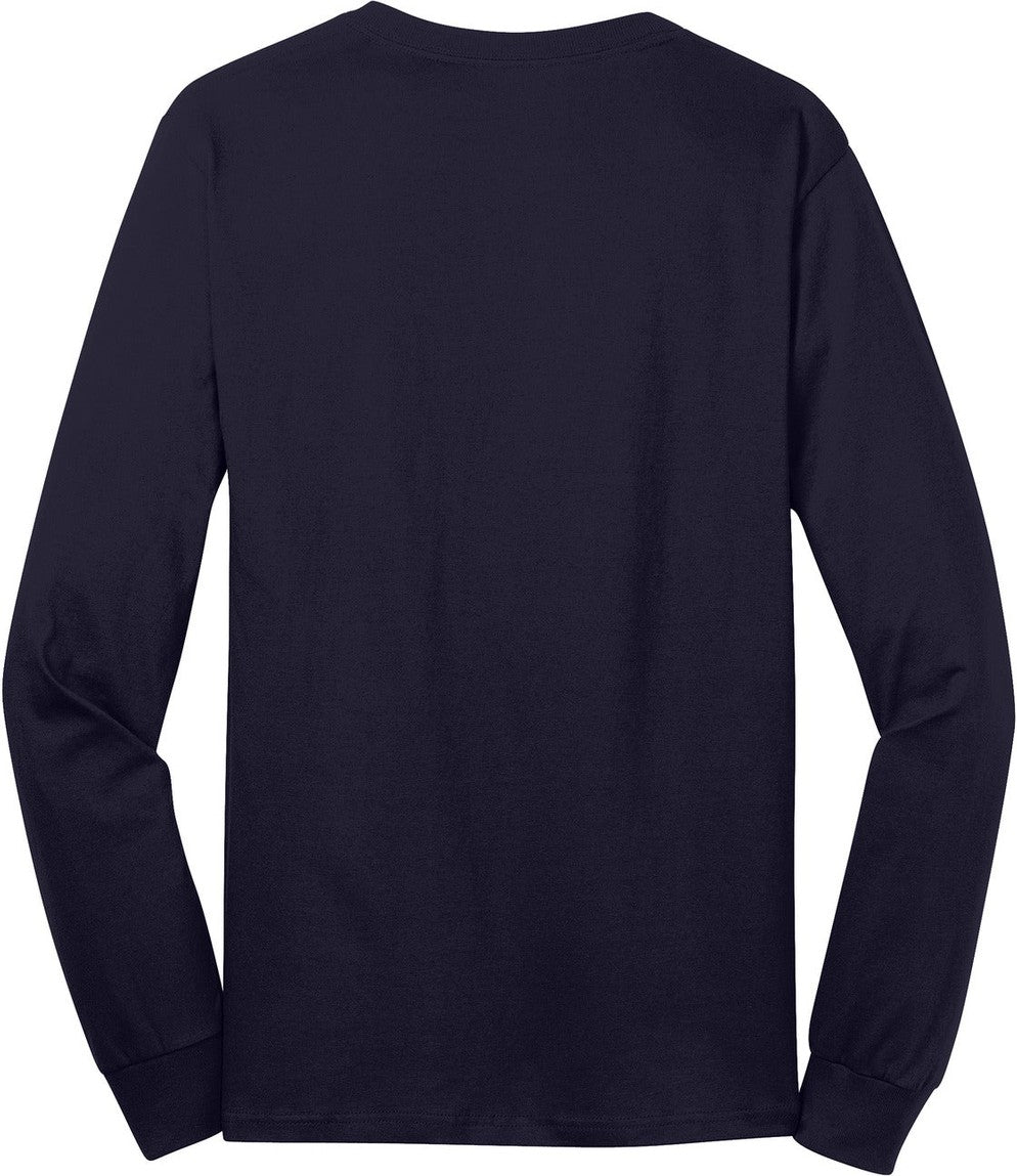 Front View of TrueNavy Port & Co Long Sleeve Core Cotton Tee. PC54LS