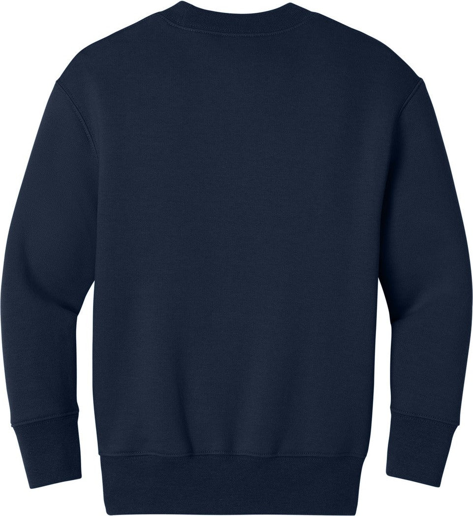 Rear View of TrueNavy Port & Co Youth Core Fleece Crewneck Pocket Sweatshirt PC78YPKT