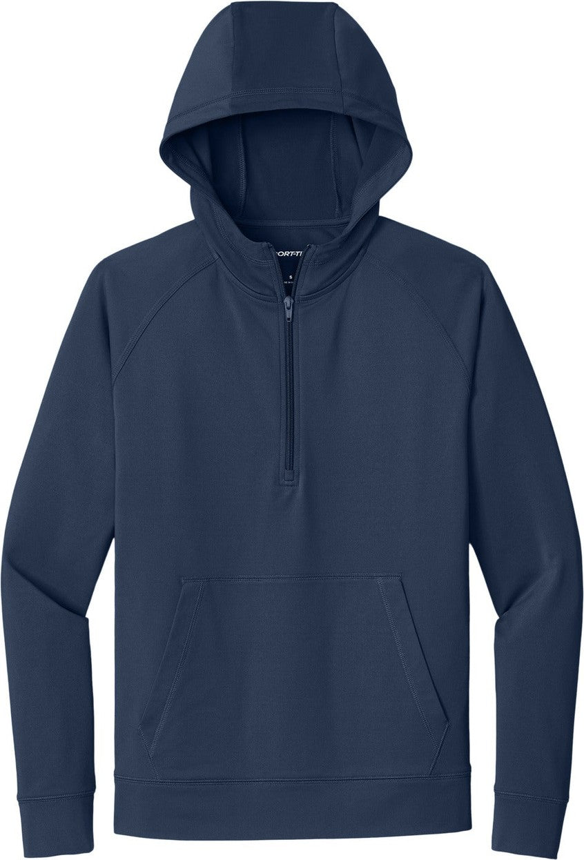 Front View of TrueNavy Sport-Tek Sport-Wick Stretch 1/2-Zip Hoodie ST856