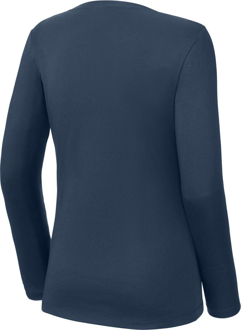 Front View of TrueNavy Sport-Tek Women's Posi-UV Pro Long Sleeve LST420LS