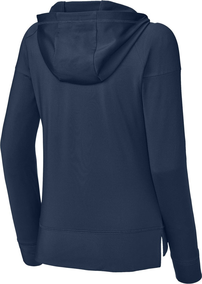 Front View of TrueNavy Sport-Tek Women's Sport-Wick Stretch 1/2-Zip Hoodie LST856