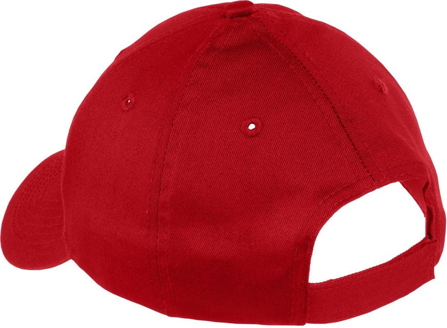 Front View of TrueRed Port Authority Youth Six-Panel Twill Cap. YCP80