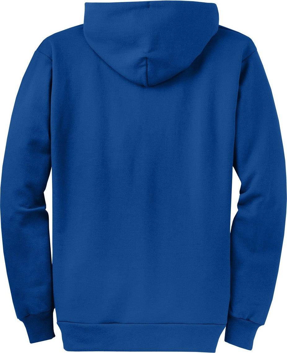 Rear View of TrueRoyal Port & Co Core Fleece Full-Zip Hooded Sweatshirt. PC78ZH