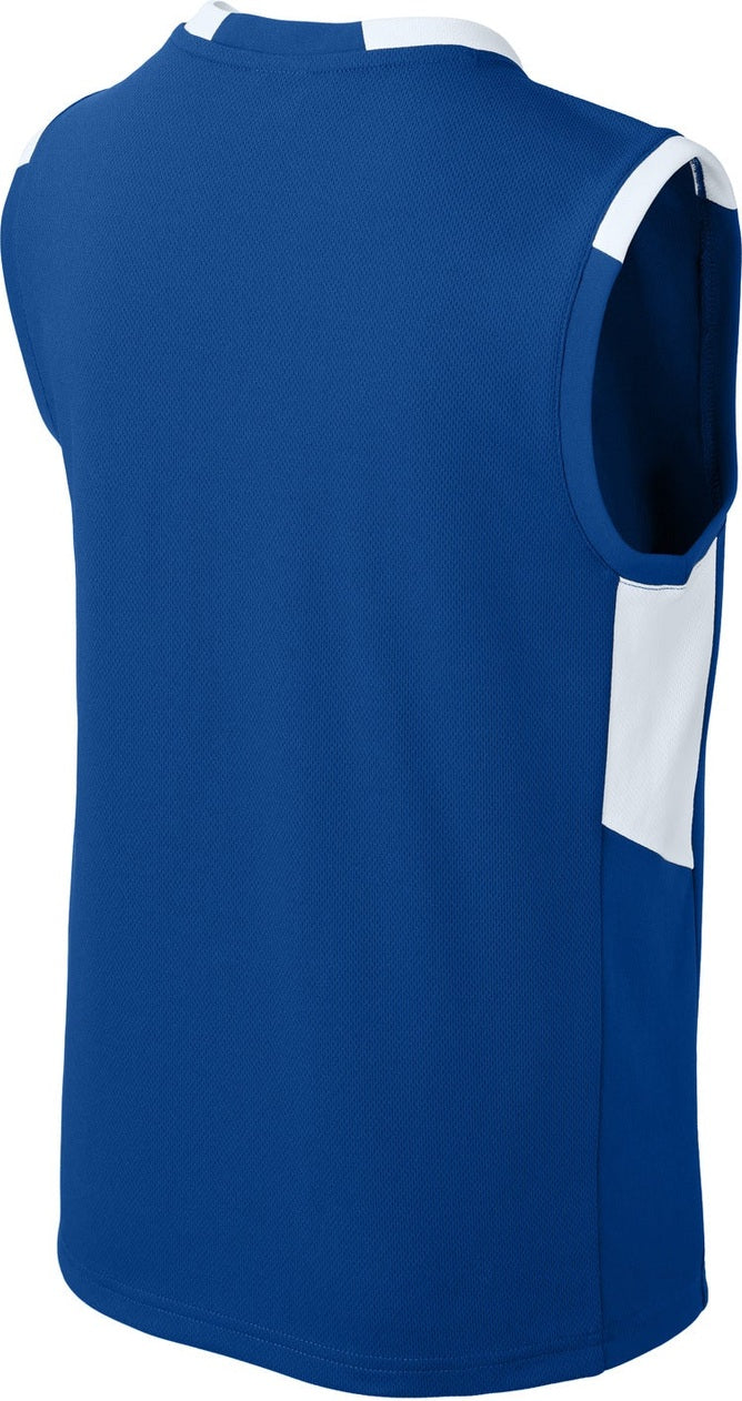 Front View of TRy/White Sport-Tek Youth Club Sleeveless V-Neck YST441