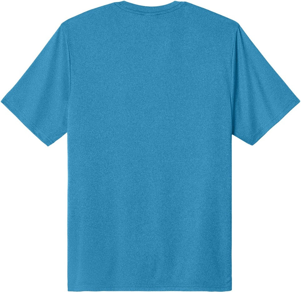 Rear View of TurquoiseH Port & Co Heather Performance Tee PC390
