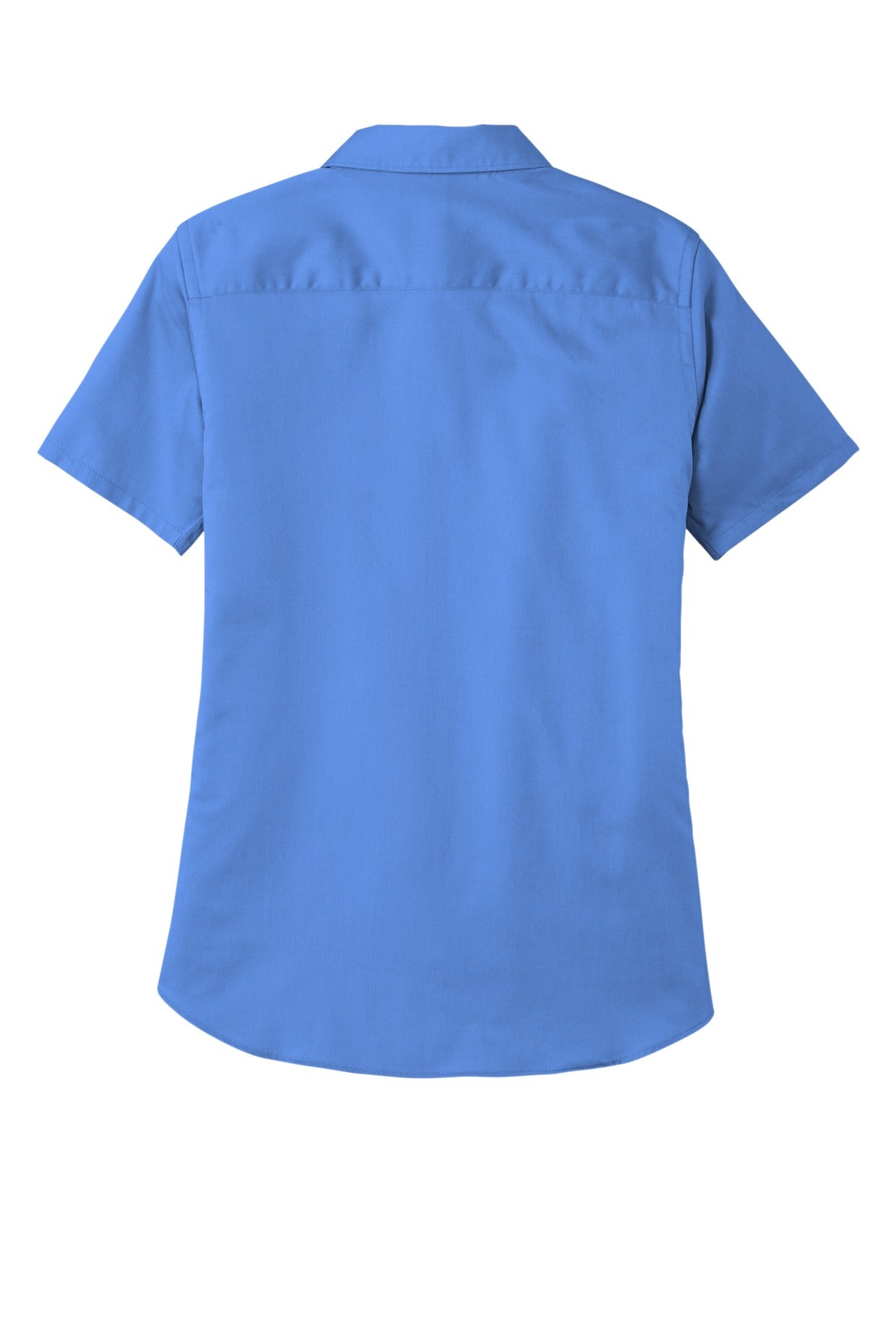 Rear View of UltramrnBl Port Authority Women's Short Sleeve SuperPro React Twill Shirt. LW809