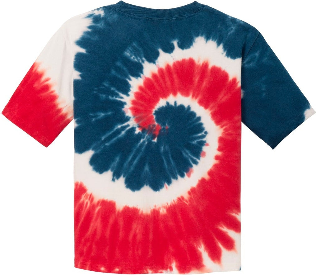 Front View of USA Rainbow Port & Co Youth Tie-Dye Tee. PC147Y