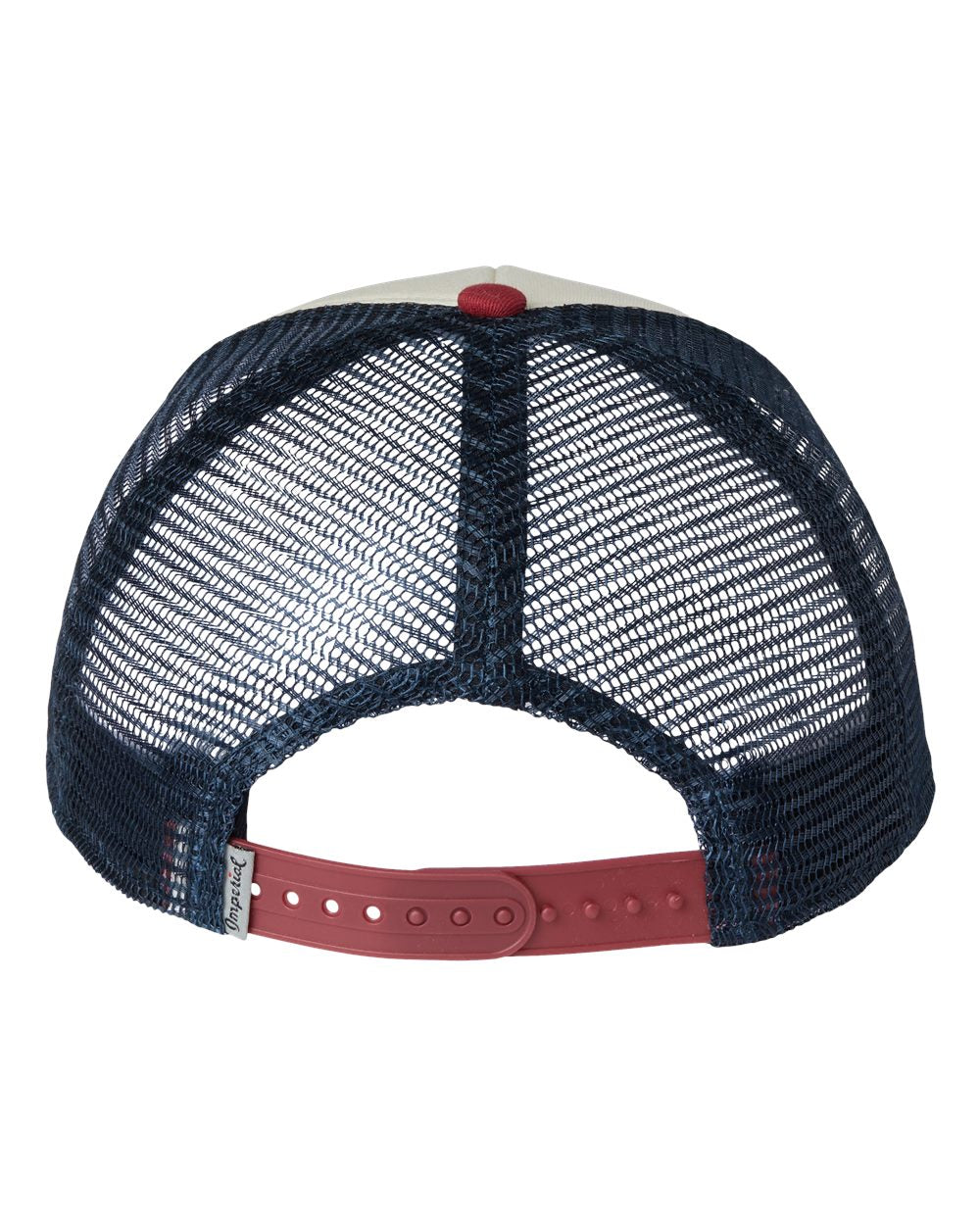 Front View of Vanilla/ Red Ribbon/ Dark Navy North Country Trucker Cap - 1287