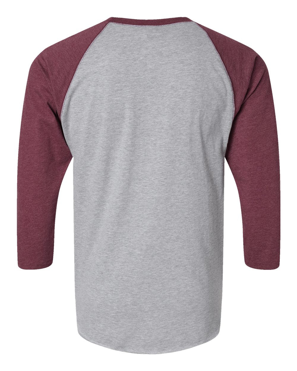 Front View of Vintage Heather/ Vintage Burgundy Baseball Fine Jersey Three-Quarter Sleeve Tee - 6930