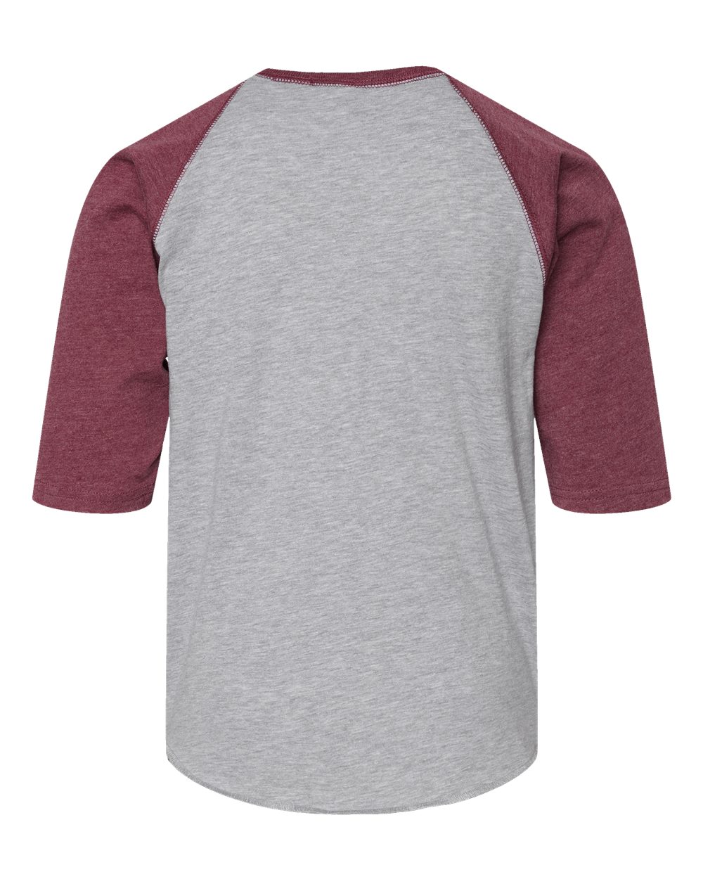 Front View of Vintage Heather/ Vintage Burgundy Youth Baseball Fine Jersey Three-Quarter Sleeve Tee - 6130