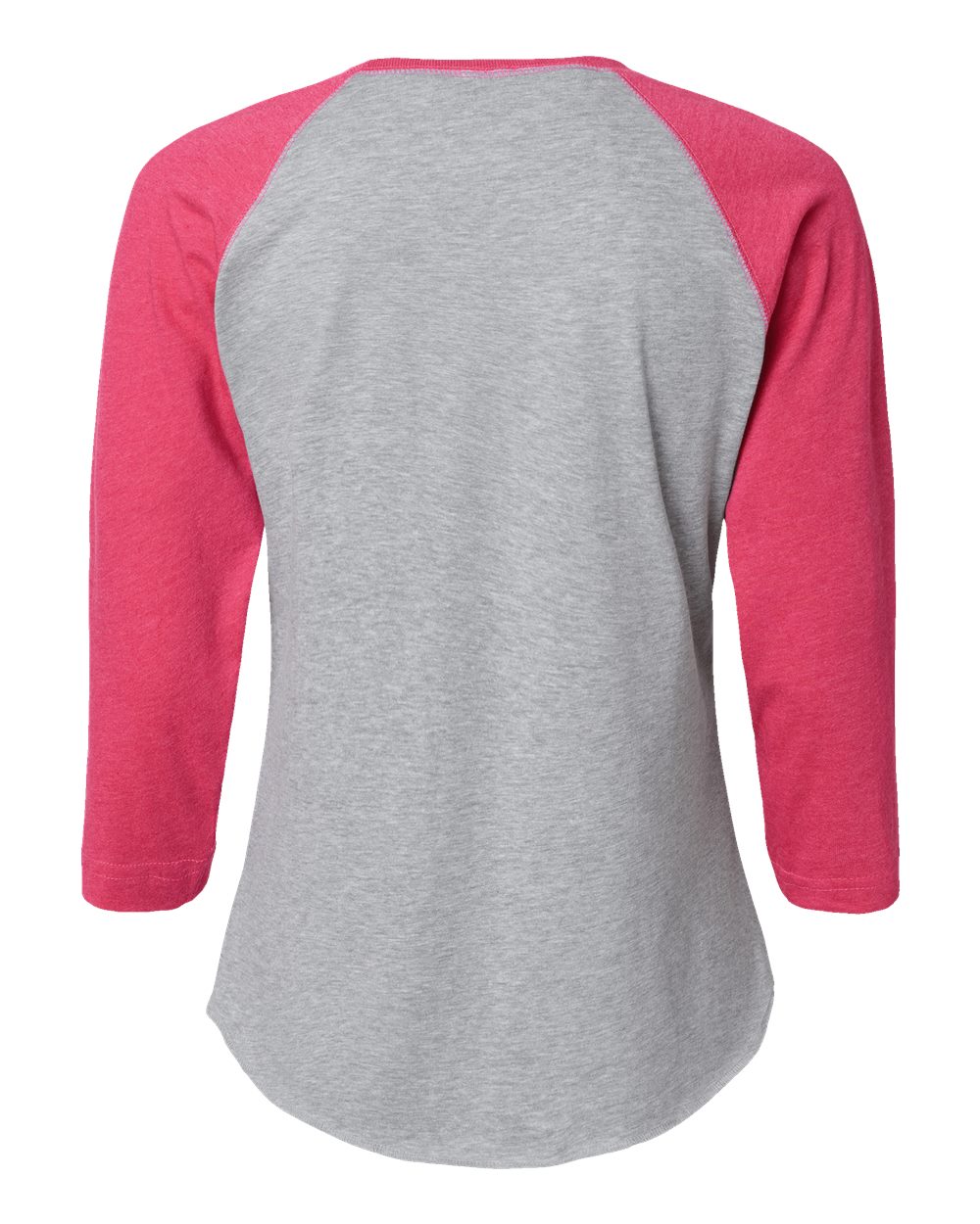 Front View of Vintage Heather/ Vintage Hot Pink Women's Baseball Fine Jersey Three-Quarter Sleeve Tee - 3530