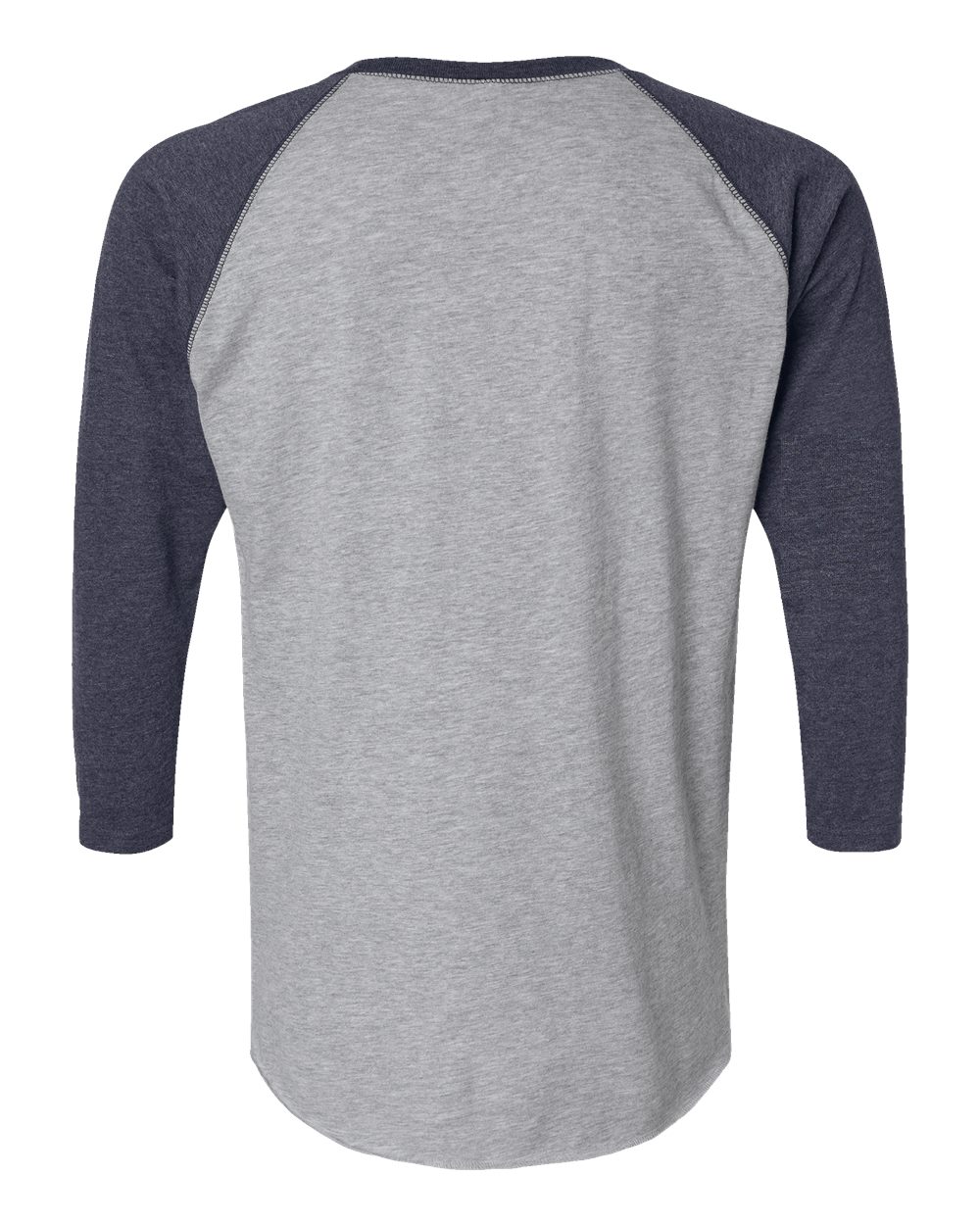 Rear View of Vintage Heather/ Vintage Navy Baseball Fine Jersey Three-Quarter Sleeve Tee - 6930