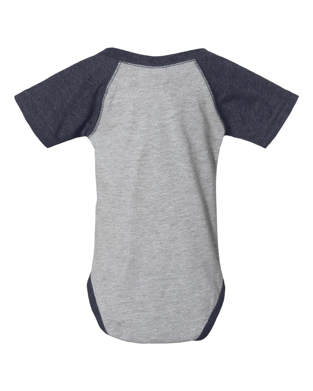 Front View of Vintage Heather/ Vintage Navy Infant Baseball Fine Jersey Bodysuit - 4430