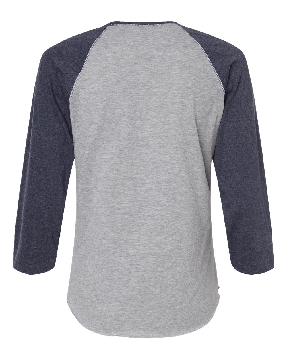 Front View of Vintage Heather/ Vintage Navy Women's Baseball Fine Jersey Three-Quarter Sleeve Tee - 3530