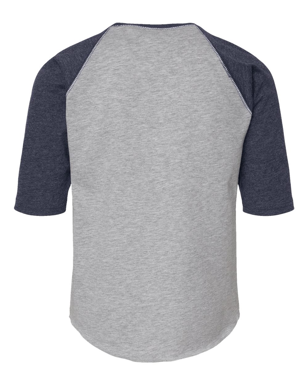 Front View of Vintage Heather/ Vintage Navy Youth Baseball Fine Jersey Three-Quarter Sleeve Tee - 6130