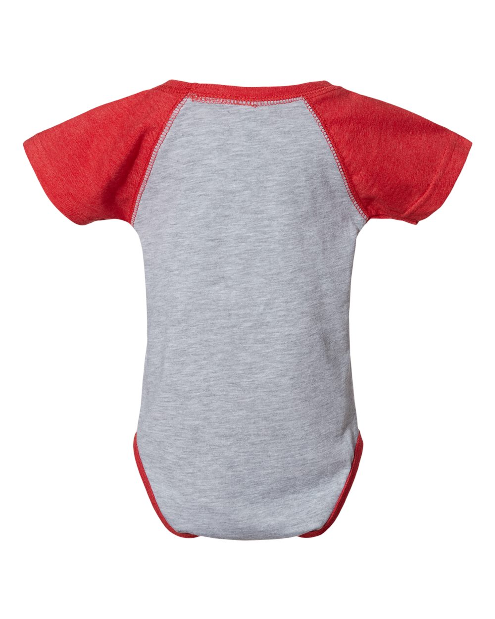 Front View of Vintage Heather/ Vintage Red Infant Baseball Fine Jersey Bodysuit - 4430