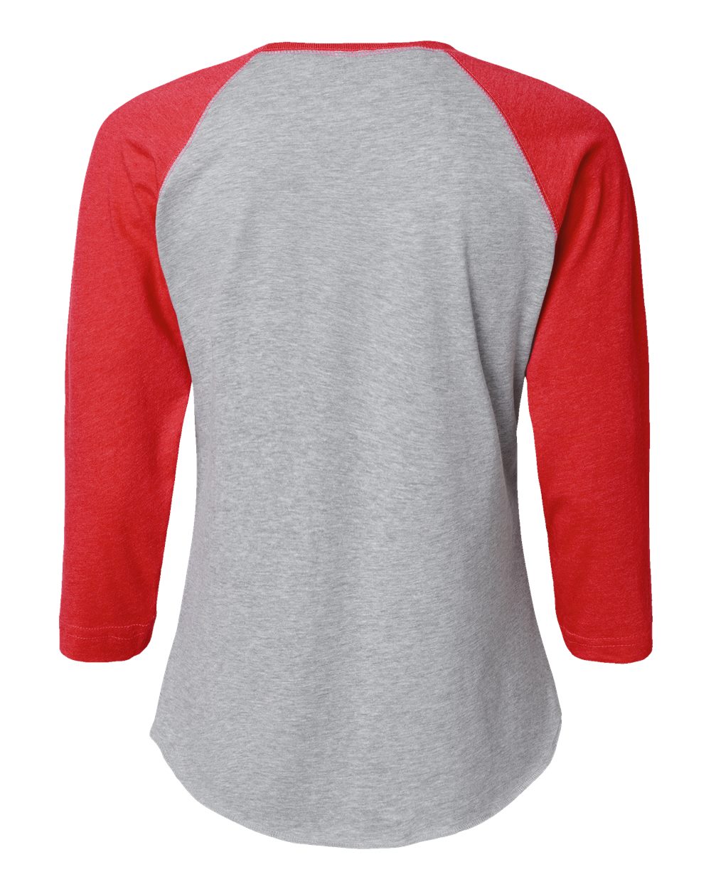 Front View of Vintage Heather/ Vintage Red Women's Baseball Fine Jersey Three-Quarter Sleeve Tee - 3530