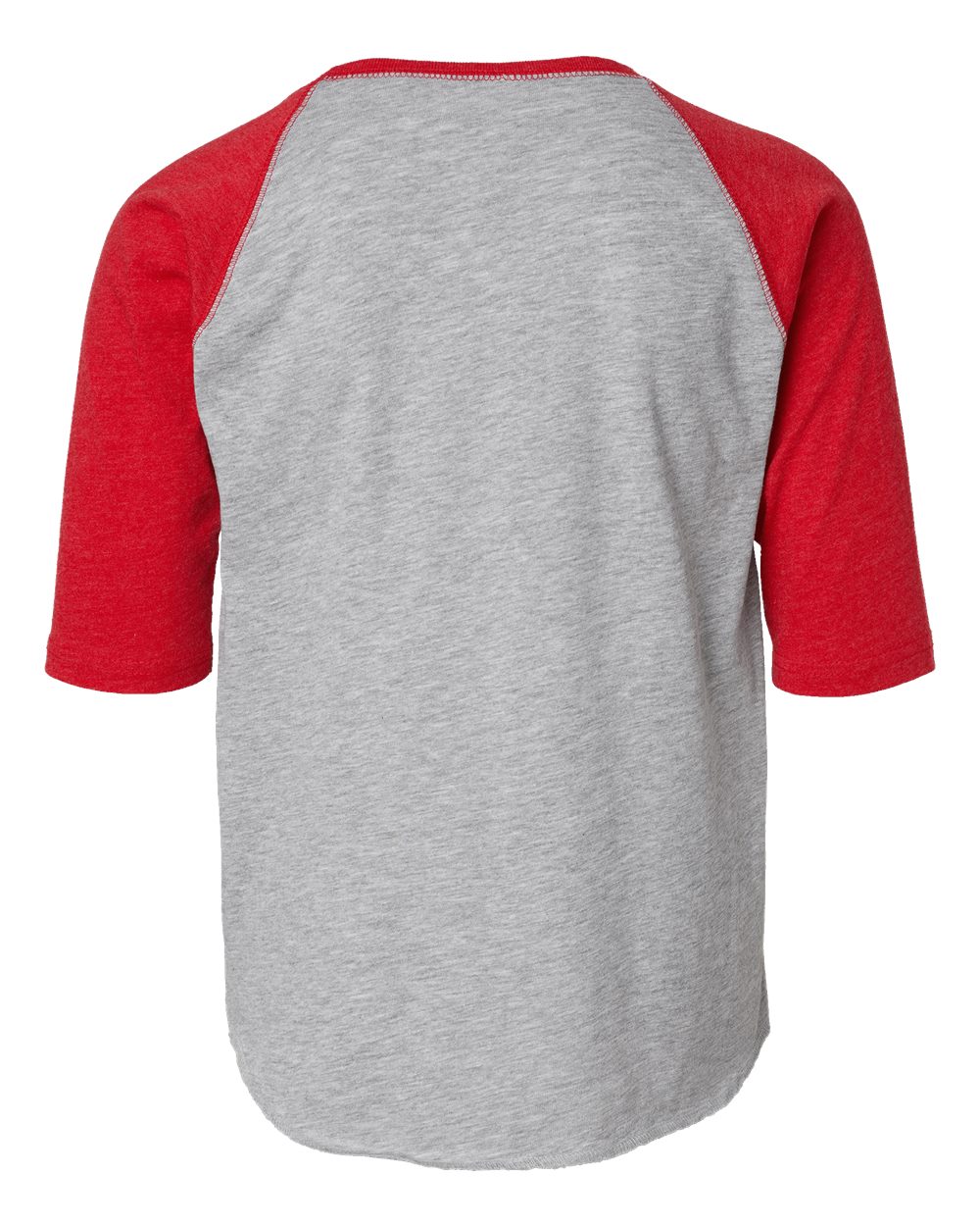 Front View of Vintage Heather/ Vintage Red Youth Baseball Fine Jersey Three-Quarter Sleeve Tee - 6130
