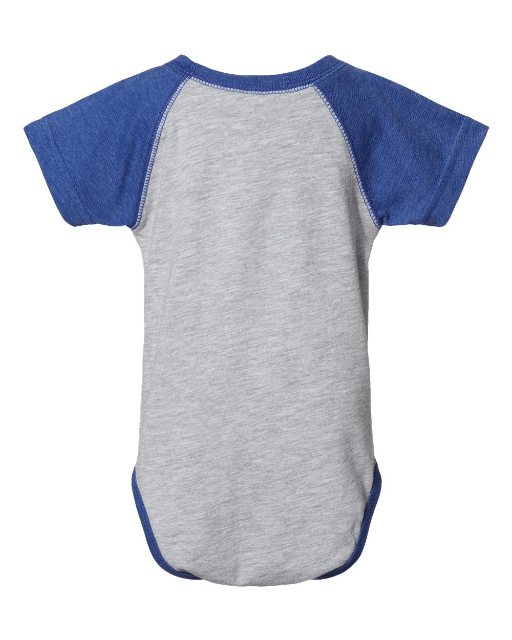 Front View of Vintage Heather/ Vintage Royal Infant Baseball Fine Jersey Bodysuit - 4430
