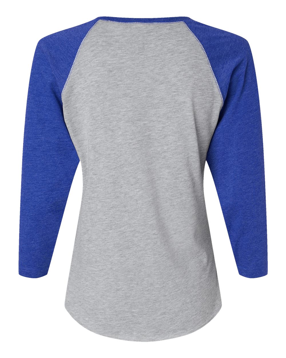 Front View of Vintage Heather/ Vintage Royal Women's Baseball Fine Jersey Three-Quarter Sleeve Tee - 3530