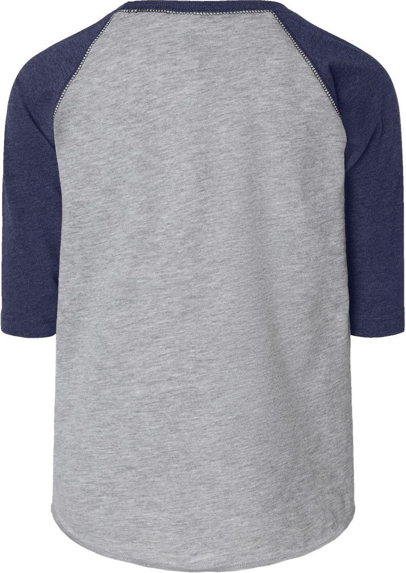 Front View of Vintage Heather/ Vintage True Navy Toddler Baseball Fine Jersey Three-Quarter Sleeve Tee - 3330