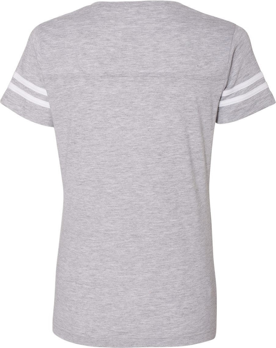 Front View of Vintage Heather/ White Women's Football V-Neck Fine Jersey Tee - 3537