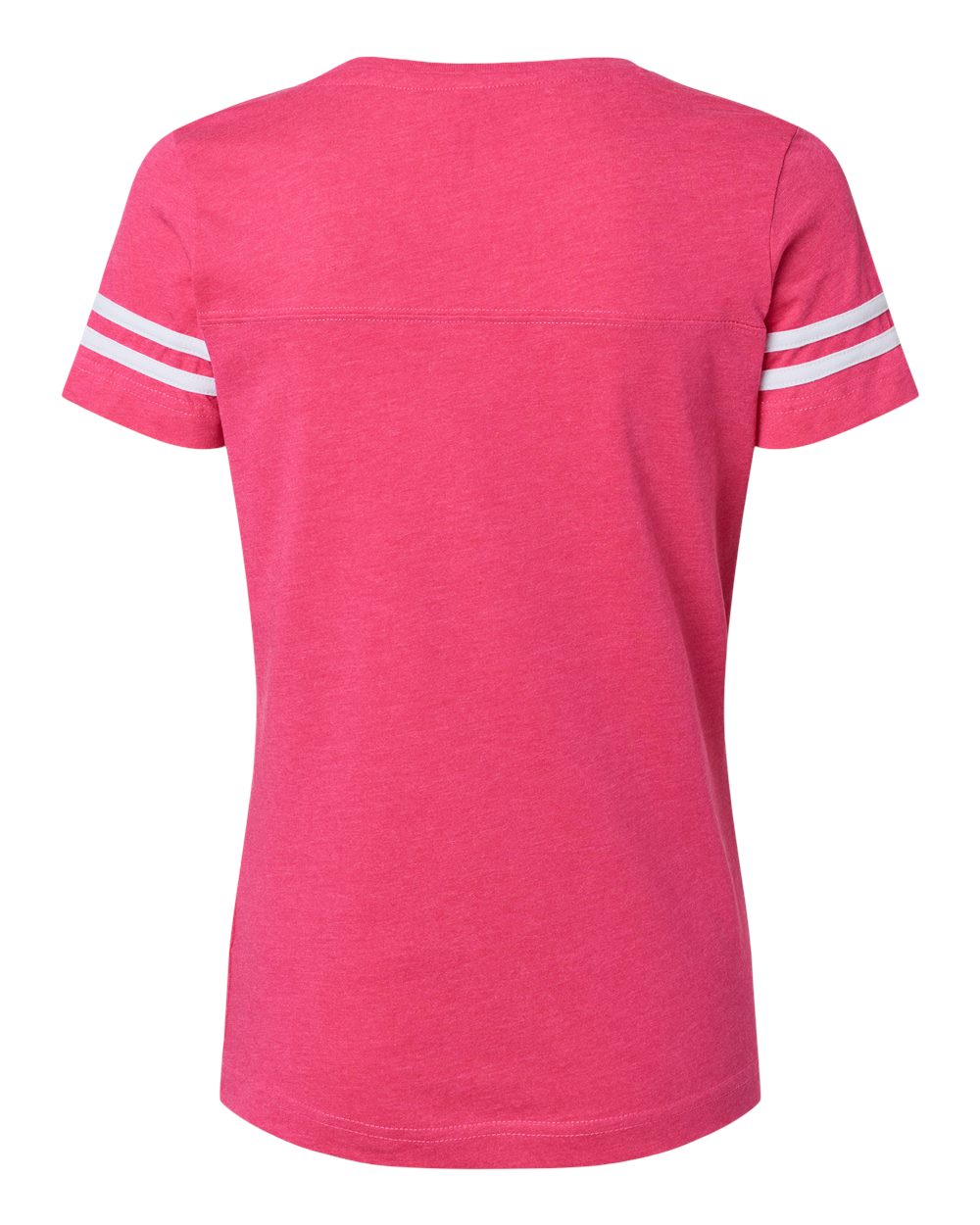 Front View of Vintage Hot Pink/ White Women's Football V-Neck Fine Jersey Tee - 3537