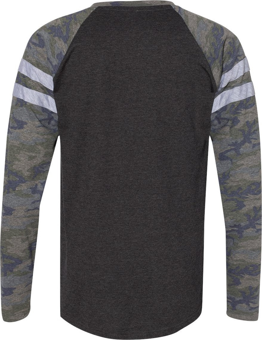Front View of Vintage Smoke/ Vintage Camo Fine Jersey Mash Up Long Sleeve Tee - 6934