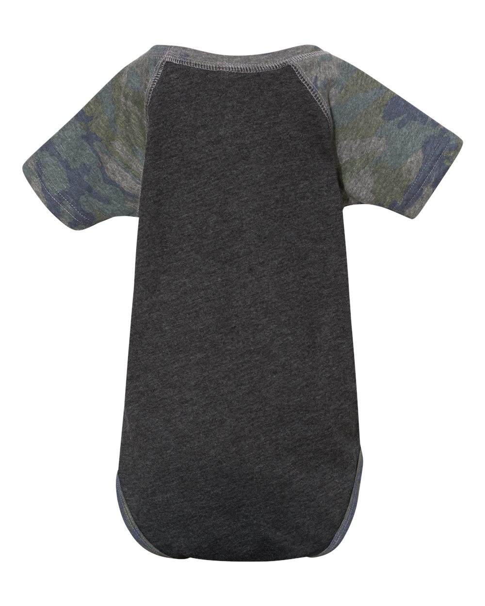 Front View of Vintage Smoke/ Vintage Camo Infant Baseball Fine Jersey Bodysuit - 4430