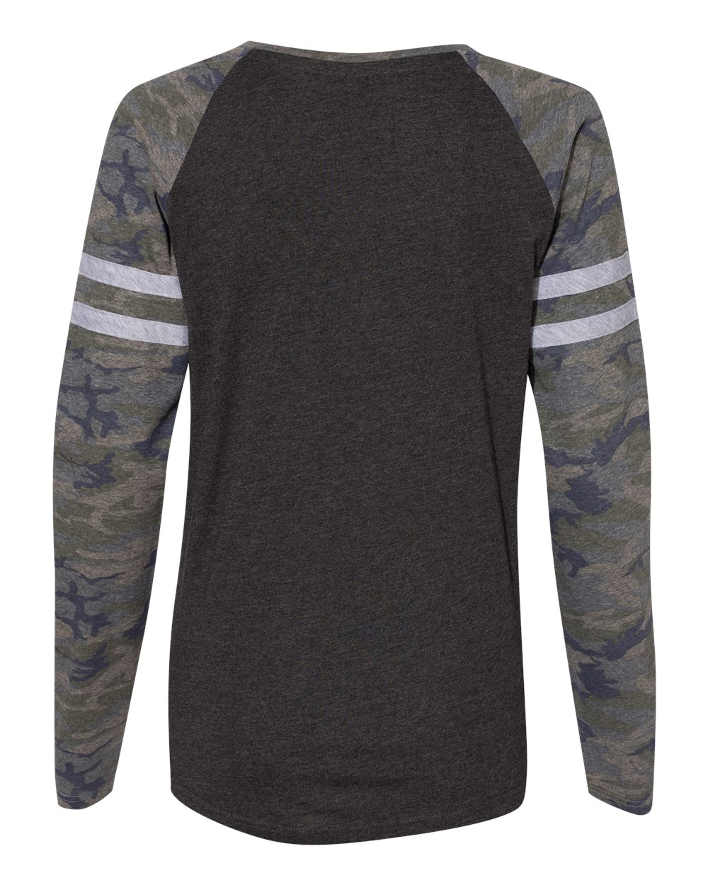 Front View of Vintage Smoke/ Vintage Camo Women's Fine Jersey Mash Up Long Sleeve T-Shirt - 3534