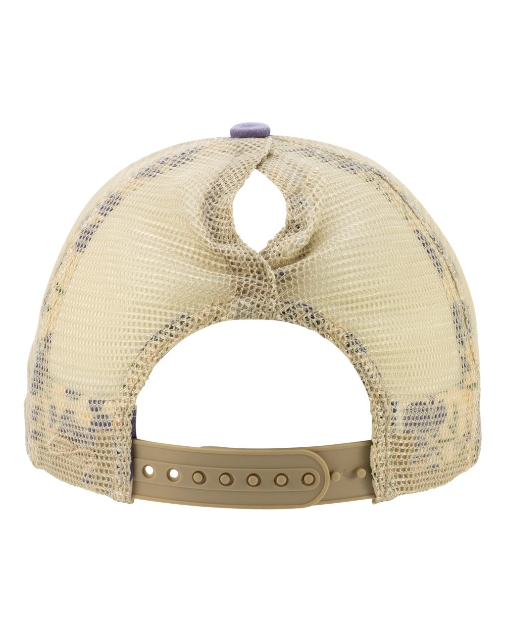 Rear View of Violet/ Floral/ Khaki Women&#39;s Washed Mesh-Back Cap - TESS