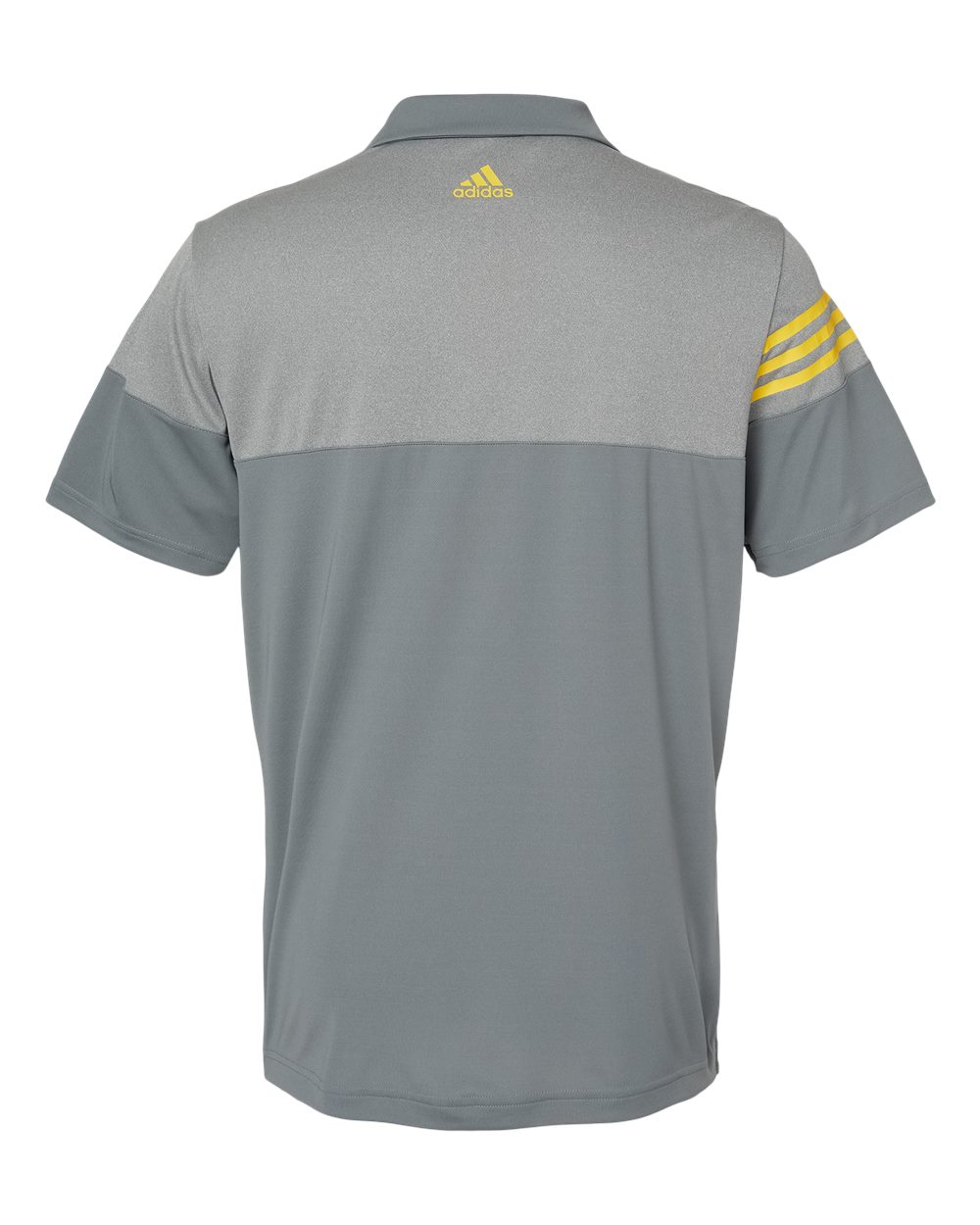Front View of Vista Grey/ EQT Yellow Heathered 3-Stripes Colorblocked Polo - A213