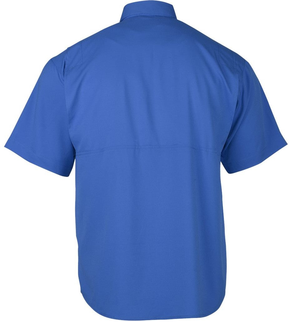 Front View of Vivid Blue Hatteras Performance Short Sleeve Fishing Shirt - 700