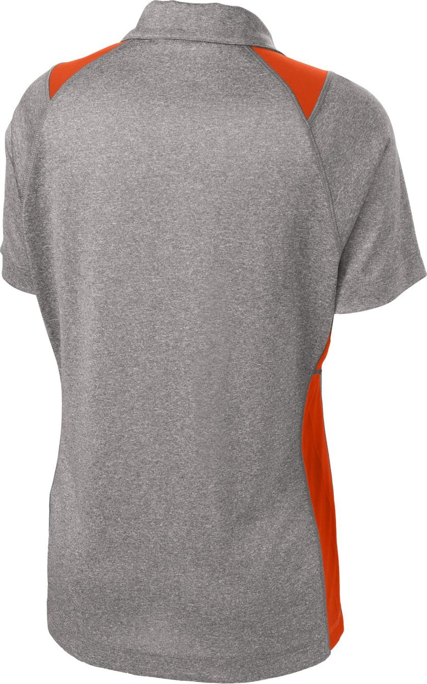 Front View of Vnt He/Dp Orng Sport-Tek Women's Heather Colorblock Contender Polo. LST665