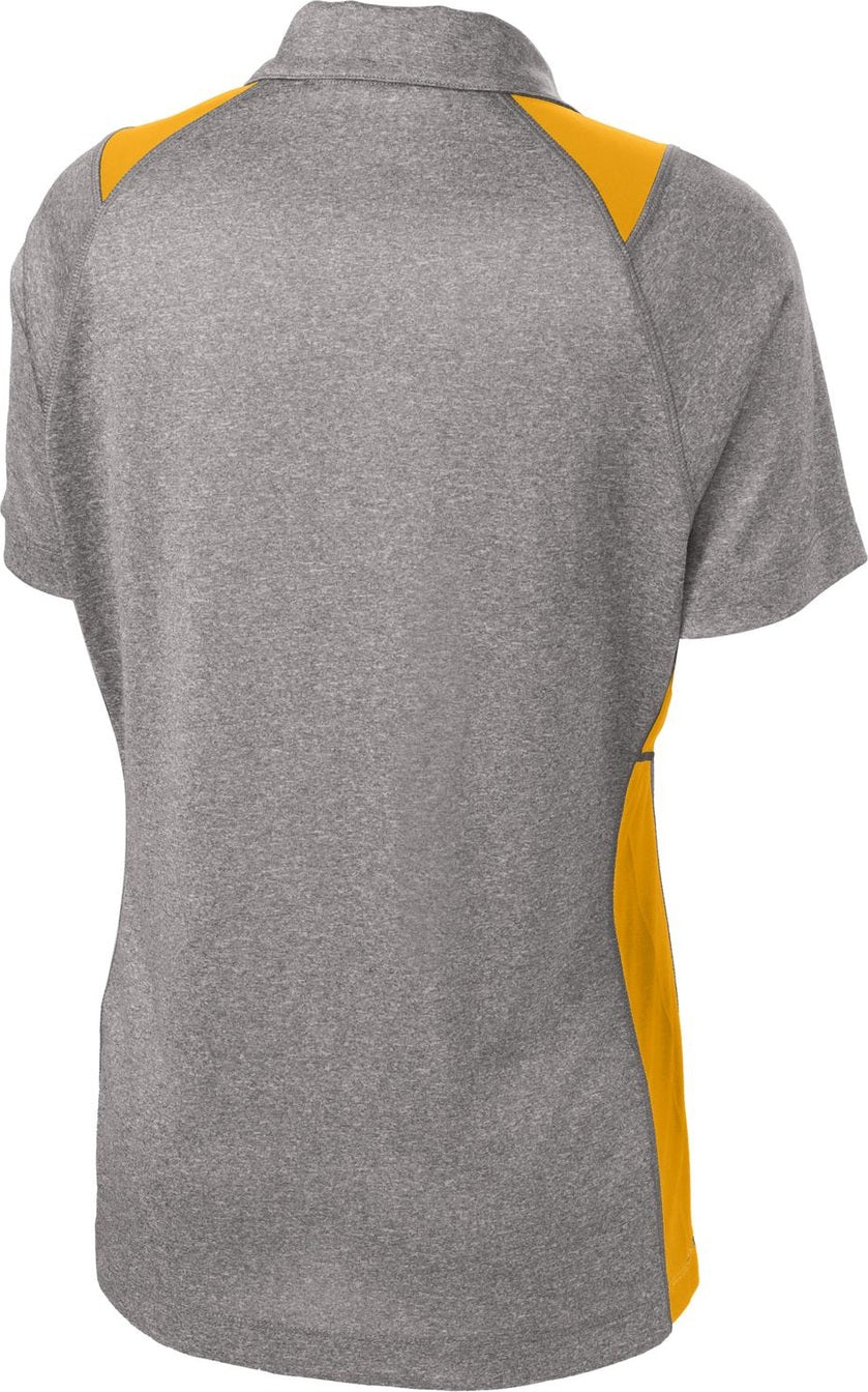 Front View of Vnt He/Gold Sport-Tek Women's Heather Colorblock Contender Polo. LST665