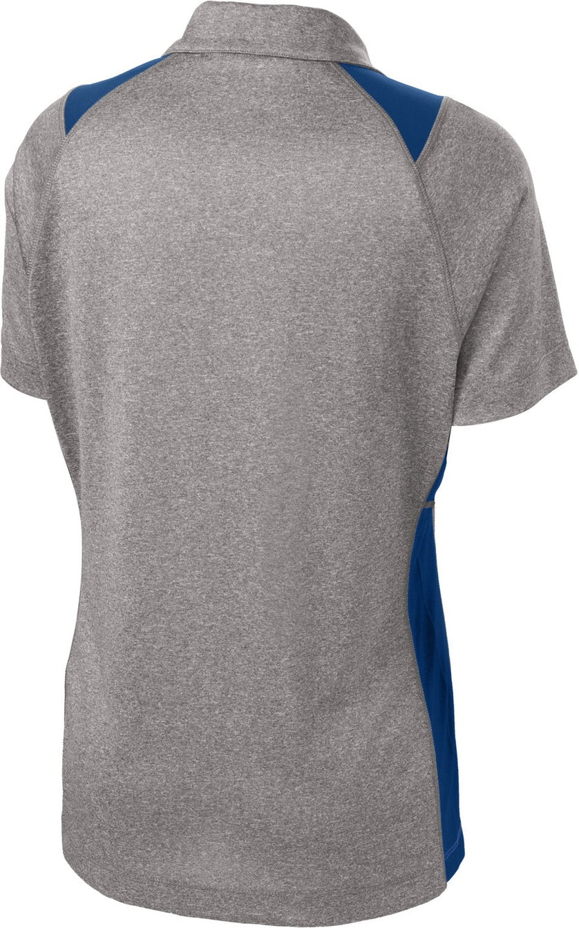 Front View of VtgHthr/Ry Sport-Tek Women's Heather Colorblock Contender Polo. LST665