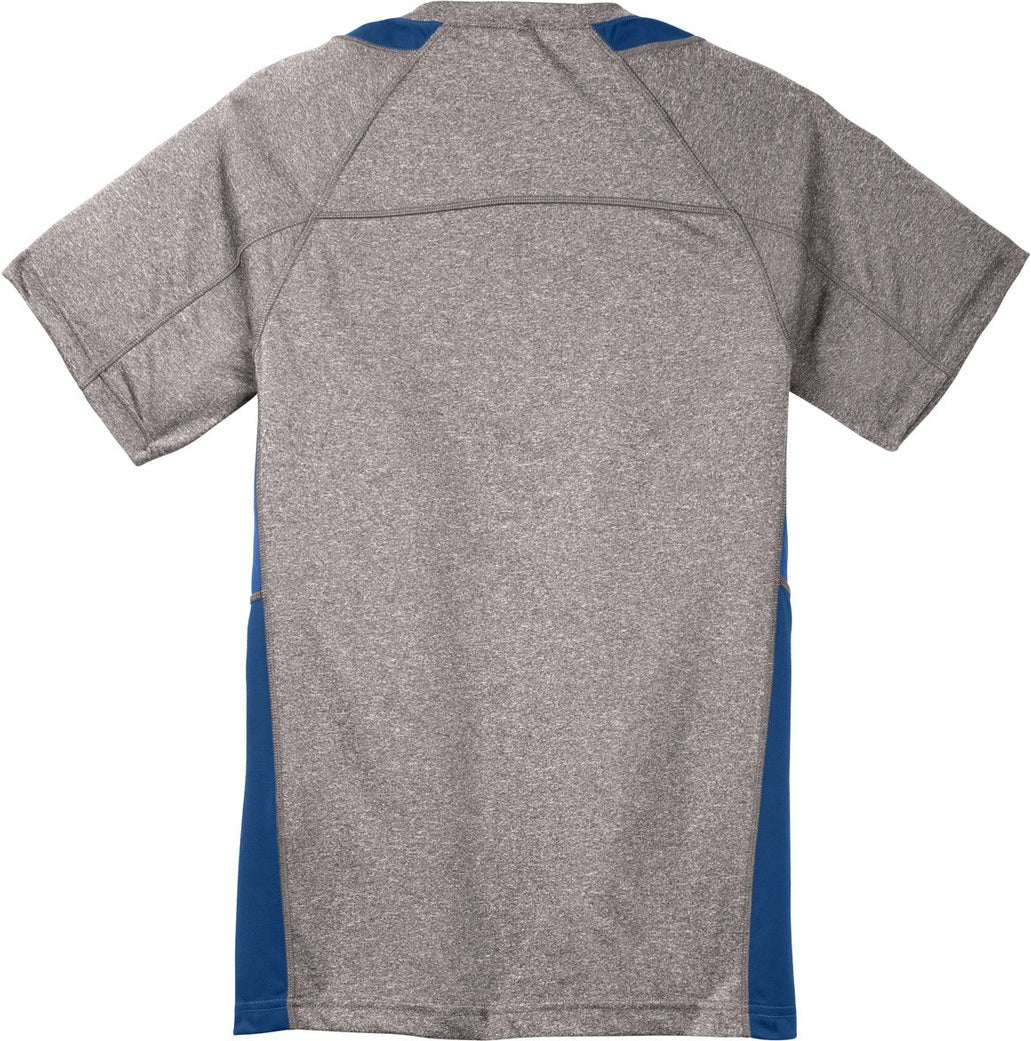 Front View of VtgHthr/Ry Sport-Tek Youth Heather Colorblock Contender Tee. YST361
