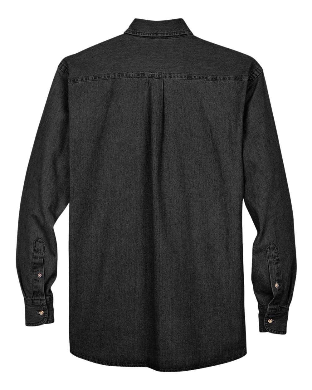 Front View of Washed Black Men's Long Sleeve Denim Shirt - M550