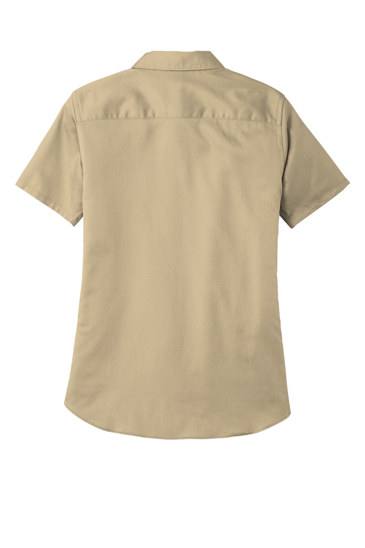 Front View of Wheat Port Authority Women's Short Sleeve SuperPro React Twill Shirt. LW809