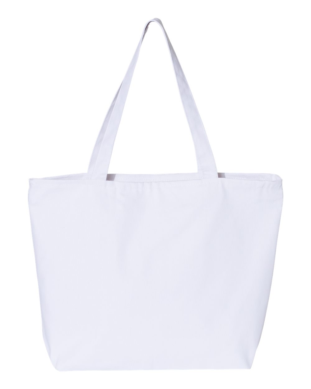 Front View of White 25L Zippered Tote - Q611