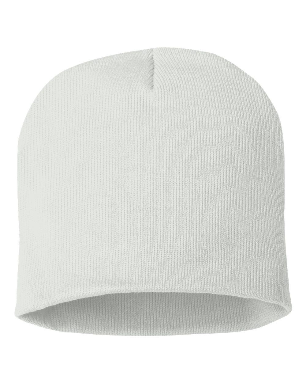 Front View of White 8" Beanie - SP08